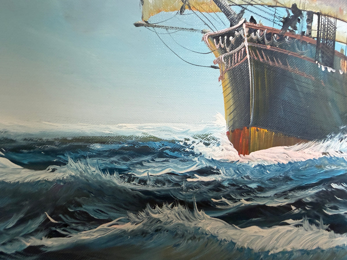 K.Dossi Original Sailing Ship Oil Painting, Nautical Seascape, Maritime Art