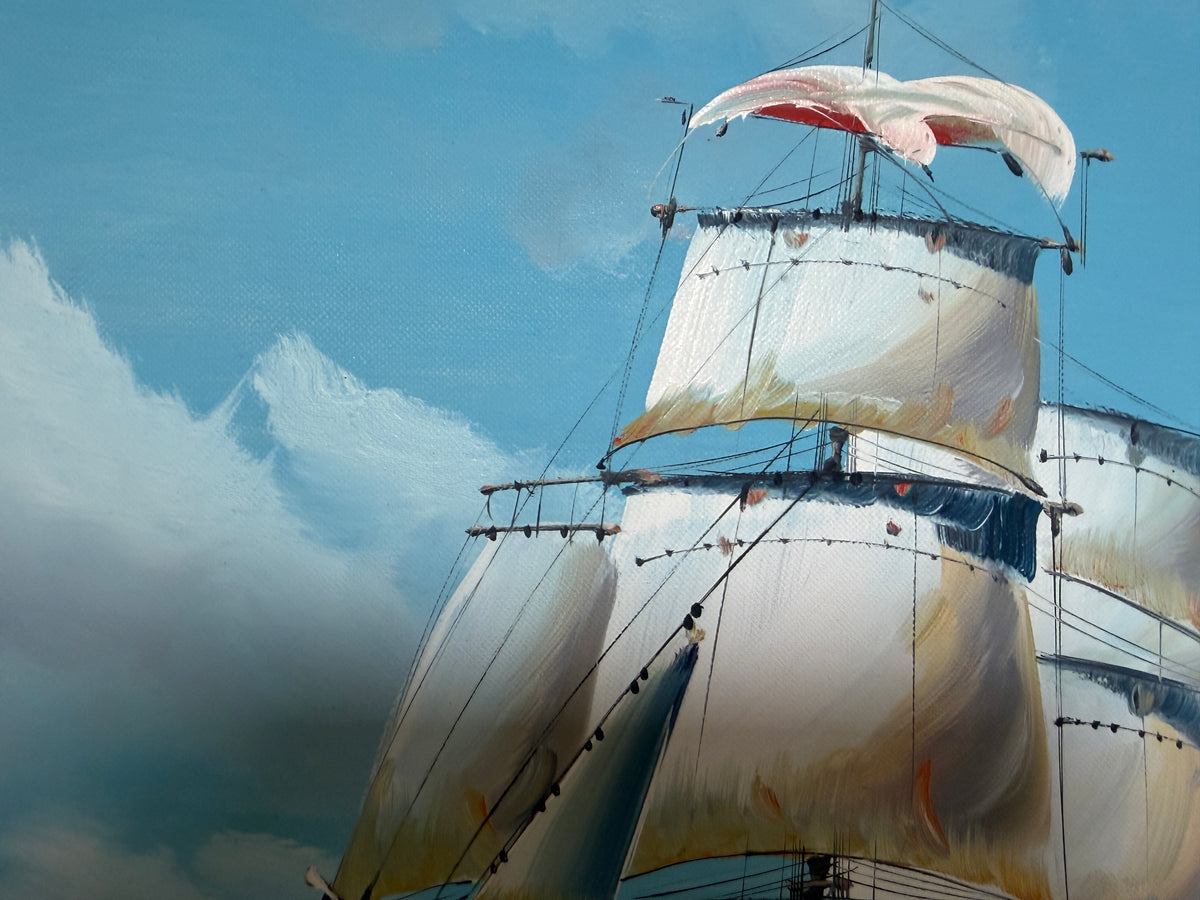 K.Dossi Original Sailing Ship Oil Painting, Nautical Seascape, Maritime Art