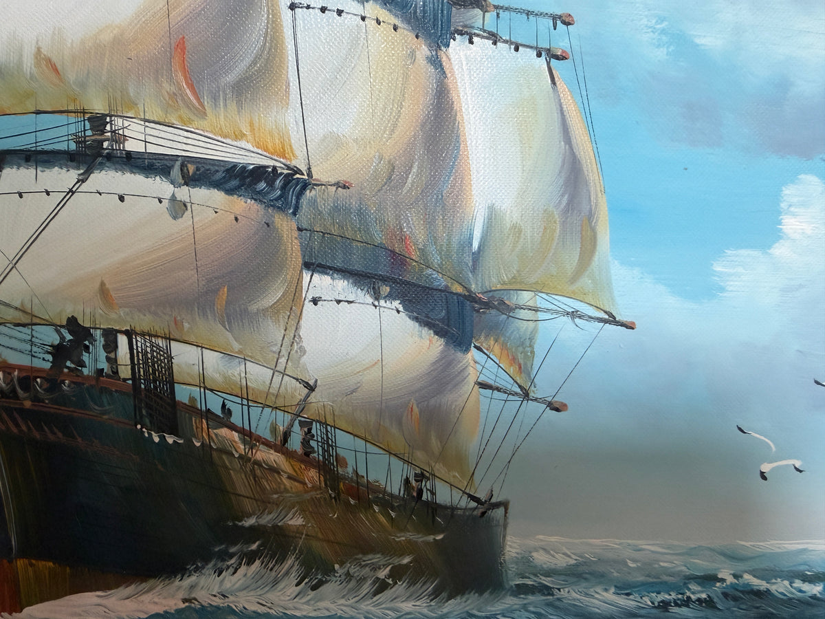 K.Dossi Original Sailing Ship Oil Painting, Nautical Seascape, Maritime Art
