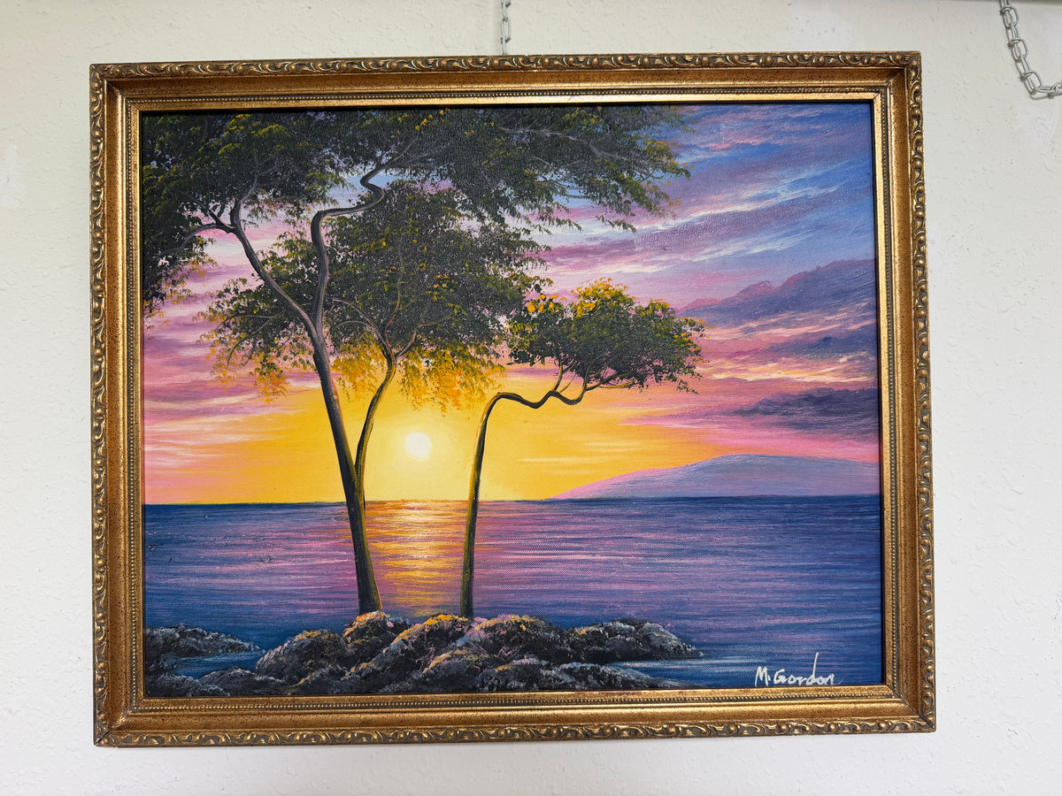 M Gordon Signed Oil Painting Tropical Sunset Seascape Ocean Landscape Framed