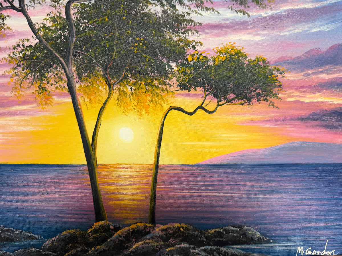 M Gordon Signed Oil Painting Tropical Sunset Seascape Ocean Landscape Framed