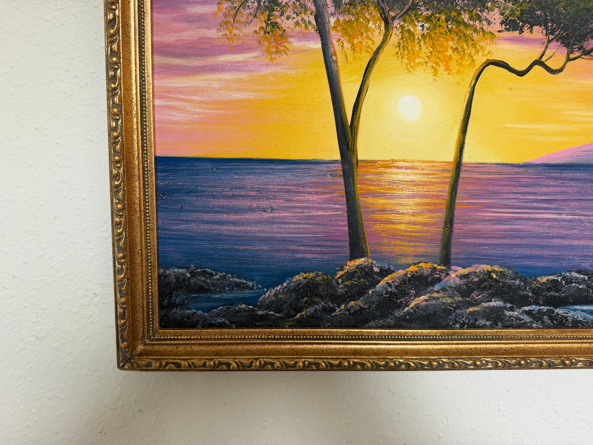 M Gordon Signed Oil Painting Tropical Sunset Seascape Ocean Landscape Framed