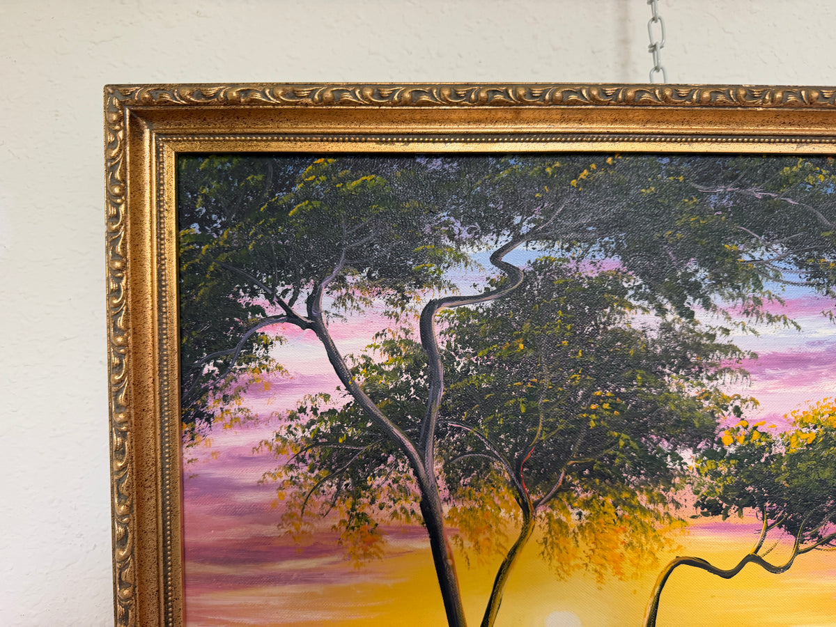 M Gordon Signed Oil Painting Tropical Sunset Seascape Ocean Landscape Framed