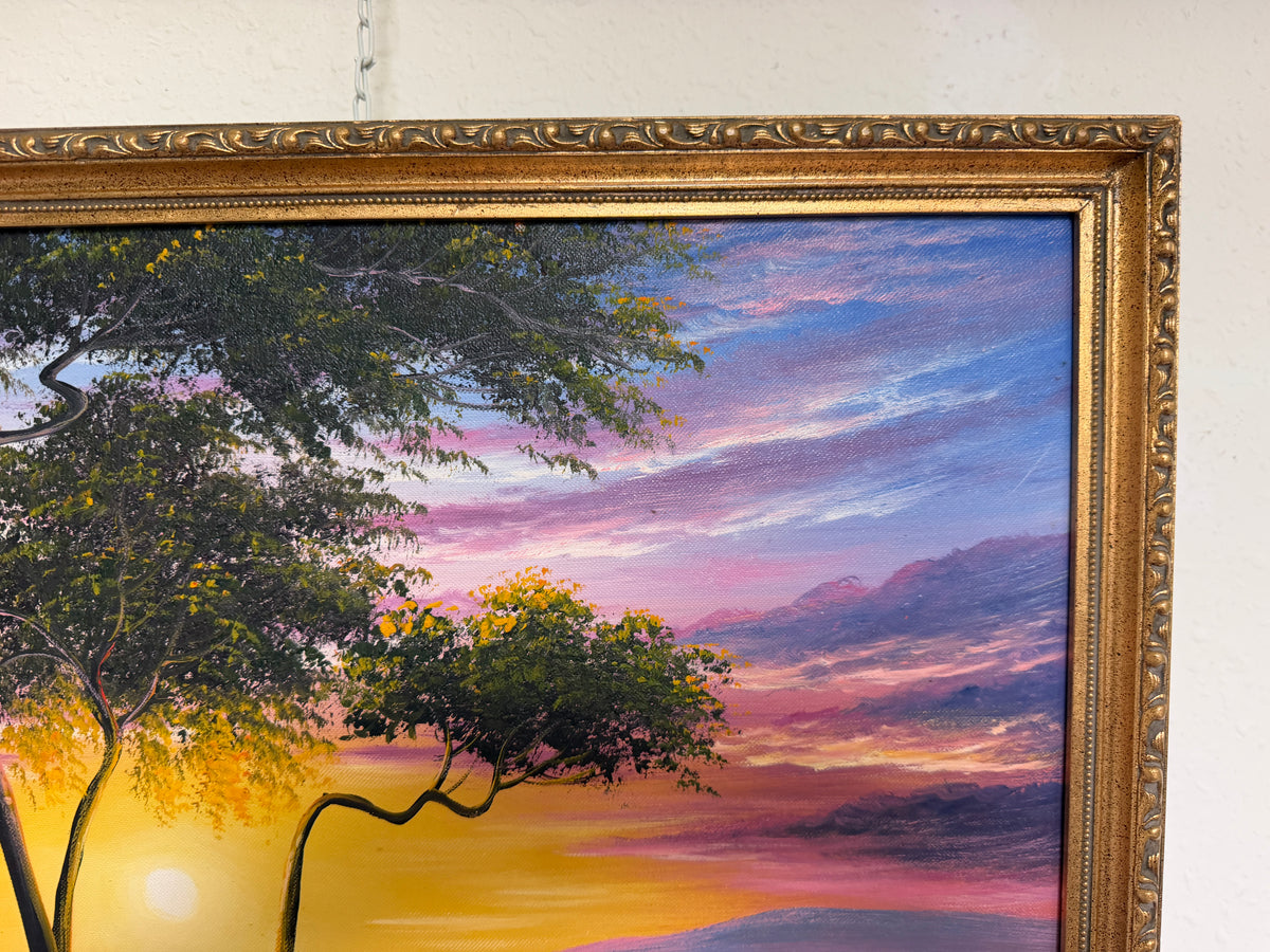 M Gordon Signed Oil Painting Tropical Sunset Seascape Ocean Landscape Framed
