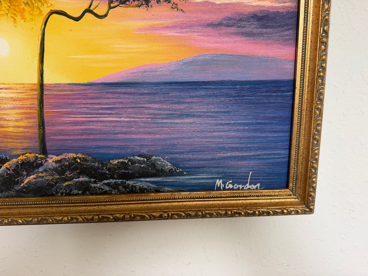 M Gordon Signed Oil Painting Tropical Sunset Seascape Ocean Landscape Framed