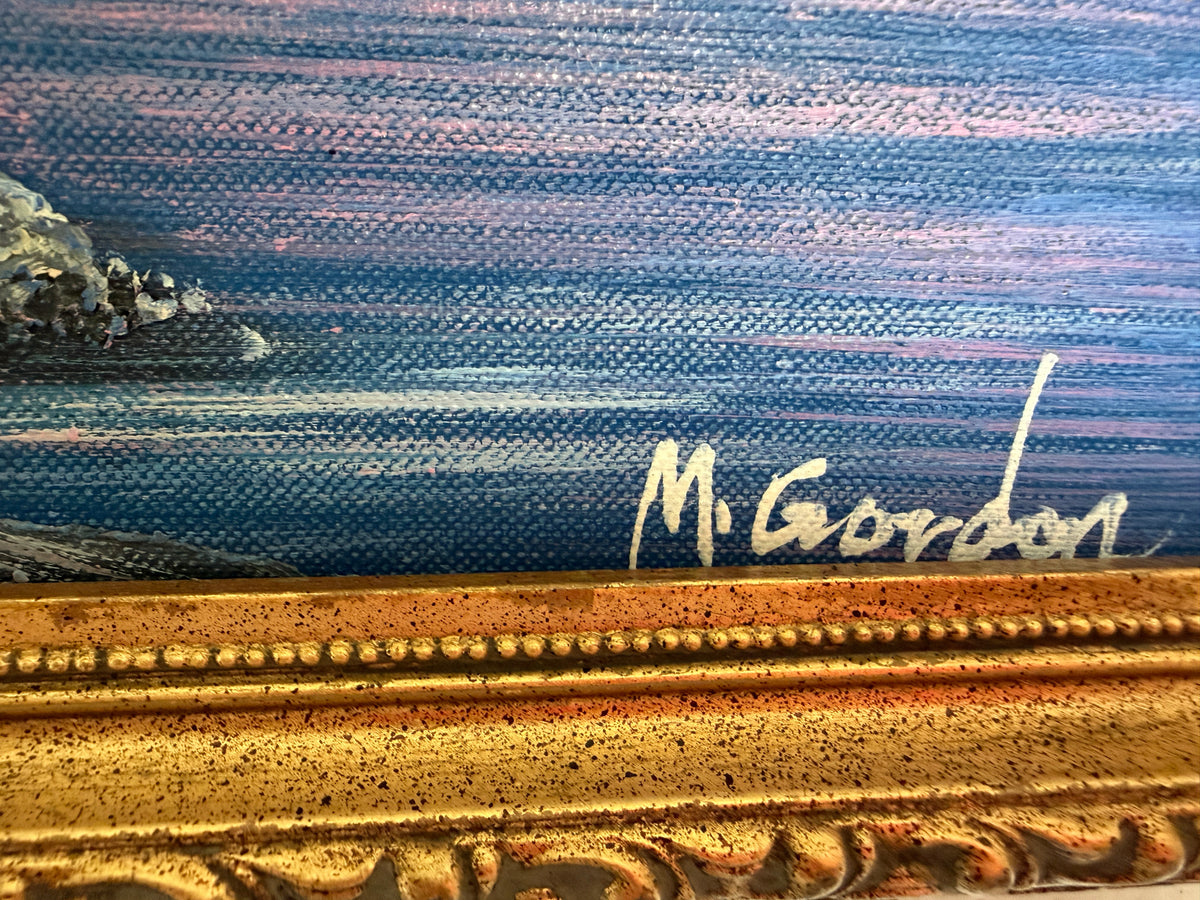 M Gordon Signed Oil Painting Tropical Sunset Seascape Ocean Landscape Framed
