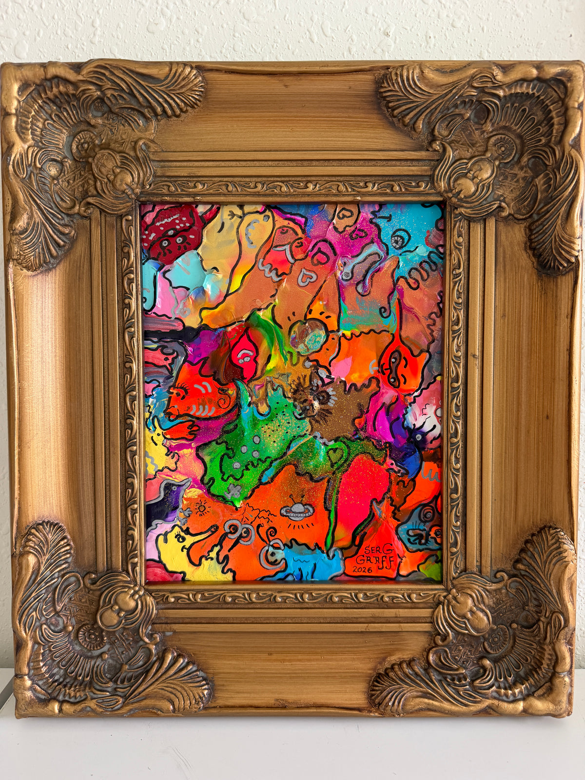 Original Abstract Painting Serg Graff "UFO" Surreal Fantasy Pop Art, COA
