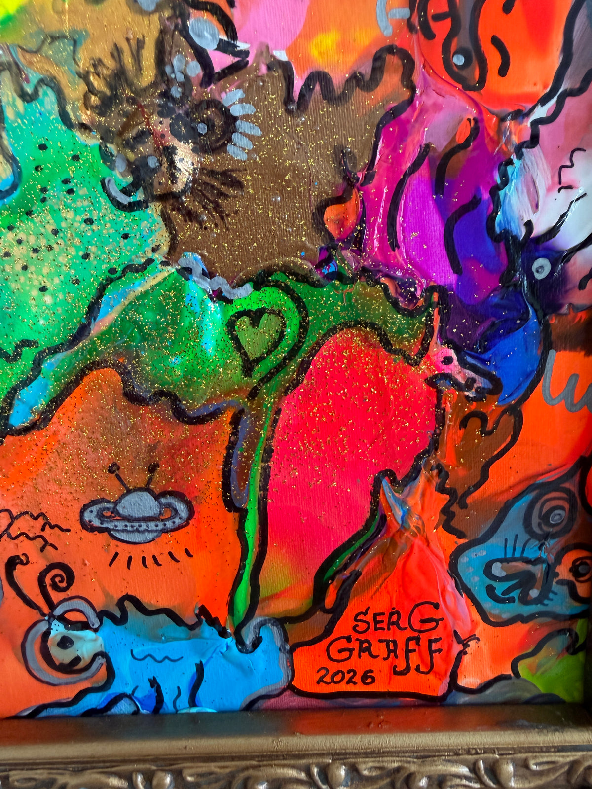 Original Abstract Painting Serg Graff "UFO" Surreal Fantasy Pop Art, COA