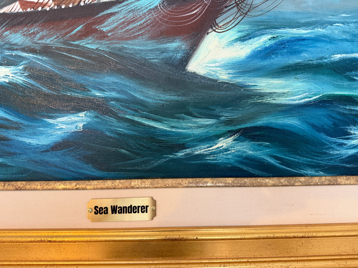 Large Sailing Ship Oil Painting "Sea Wanderer" Maritime Seascape, Signed Framed