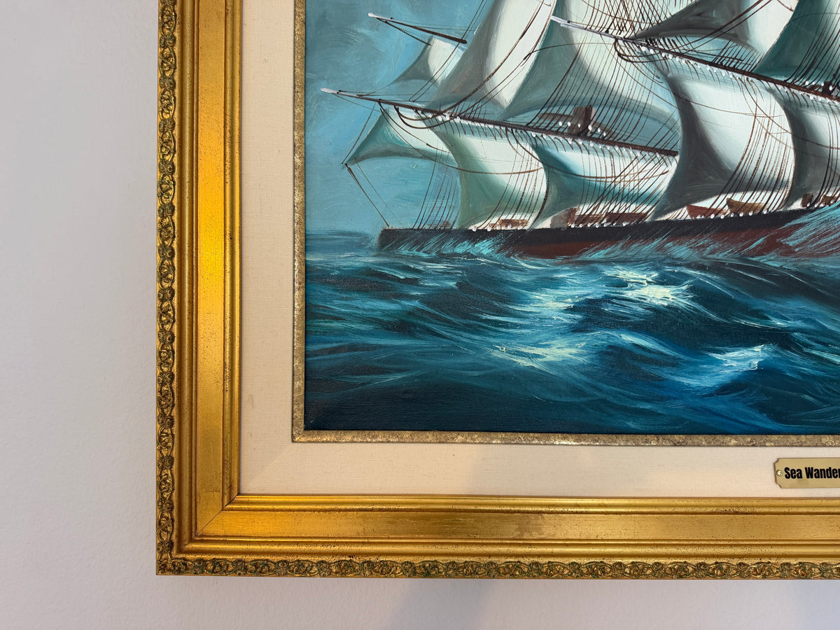 Large Sailing Ship Oil Painting "Sea Wanderer" Maritime Seascape, Signed Framed