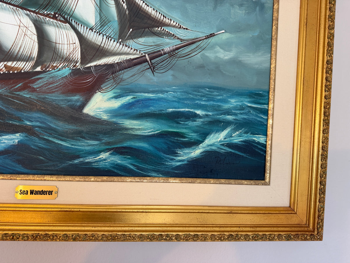Large Sailing Ship Oil Painting "Sea Wanderer" Maritime Seascape, Signed Framed