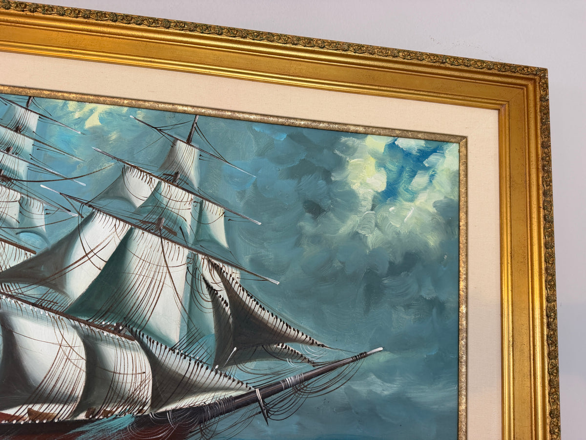 Large Sailing Ship Oil Painting "Sea Wanderer" Maritime Seascape, Signed Framed