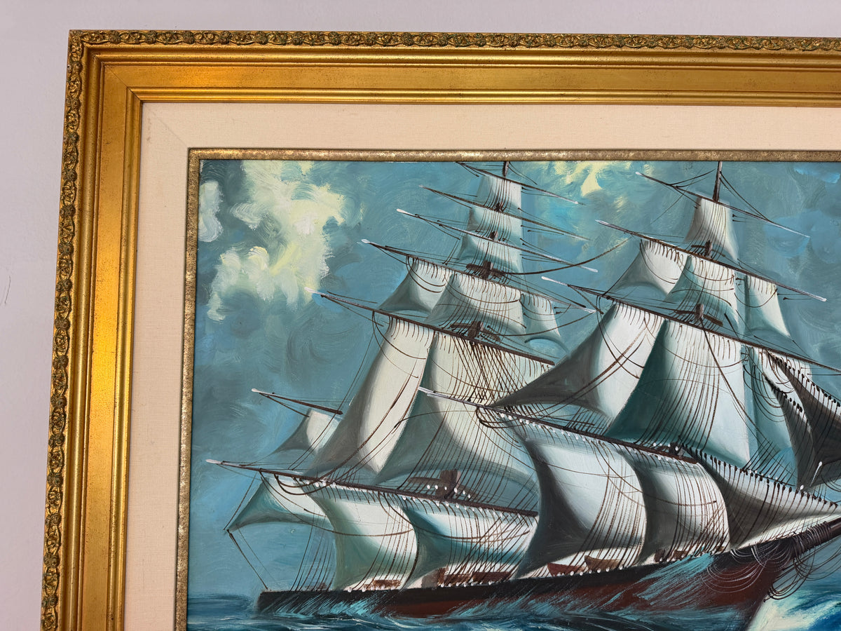 Large Sailing Ship Oil Painting "Sea Wanderer" Maritime Seascape, Signed Framed