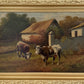 Antique Oil Painting on canvas Cows Farm Landscape Pastoral Scene Signed Framed