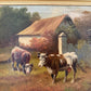 Antique Oil Painting on canvas Cows Farm Landscape Pastoral Scene Signed Framed