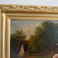 Antique Oil Painting on canvas Cows Farm Landscape Pastoral Scene Signed Framed
