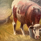 Antique Oil Painting on canvas Cows Farm Landscape Pastoral Scene Signed Framed