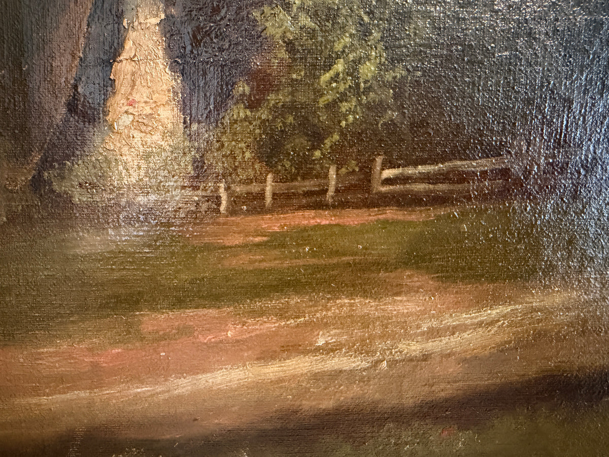 Antique Oil Painting on canvas Cows Farm Landscape Pastoral Scene Signed Framed