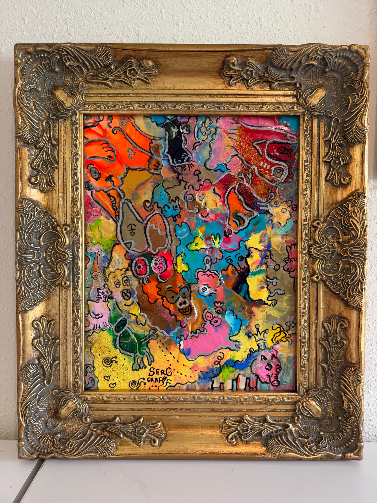 Original Abstract Painting Serg Graff "Piggy's Wild Party" Surreal Fantasy, COA