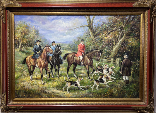 S.Bruno Original Large Oil painting on Canvas, English Hunting scene, Framed