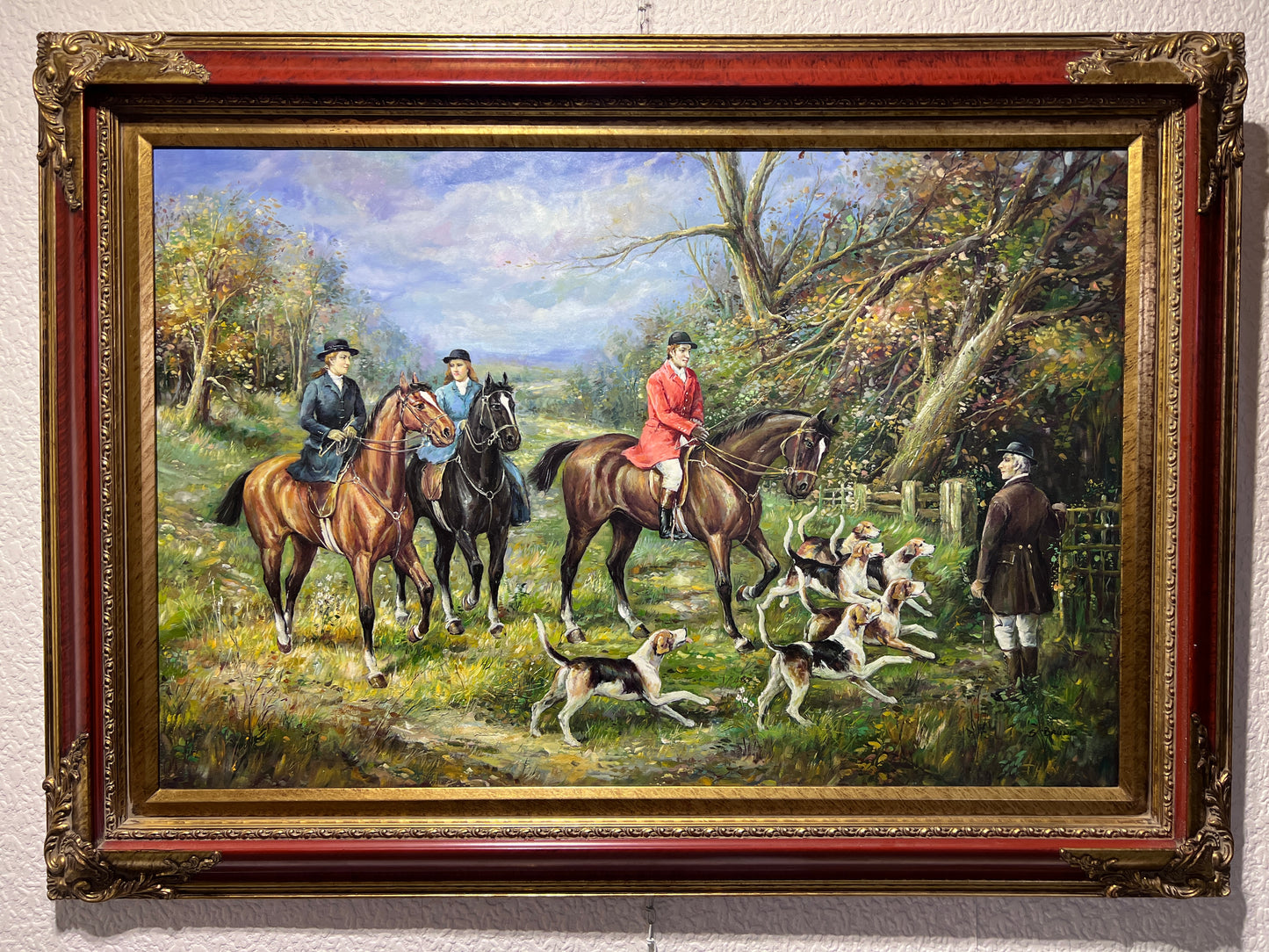 S.Bruno Original Large Oil painting on Canvas, English Hunting scene, Framed