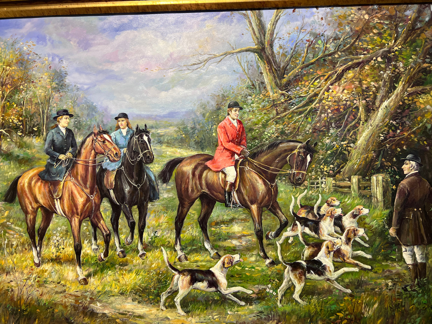 S.Bruno Original Large Oil painting on Canvas, English Hunting scene, Framed