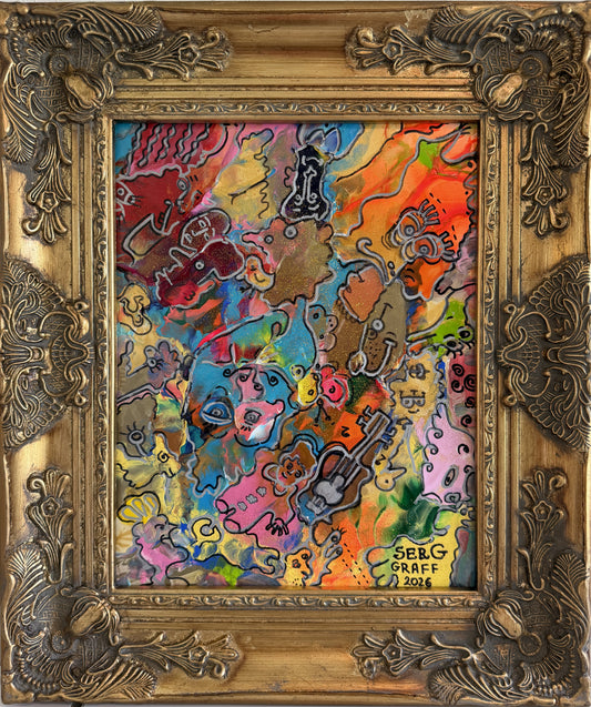Original Abstract Painting Serg Graff "Baby & Violin" Surreal Fantasy, COA