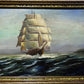 Vintage Original Oil painting on canvas Seascape, Sailing Ship in the ocean