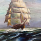 Vintage Original Oil painting on canvas Seascape, Sailing Ship in the ocean