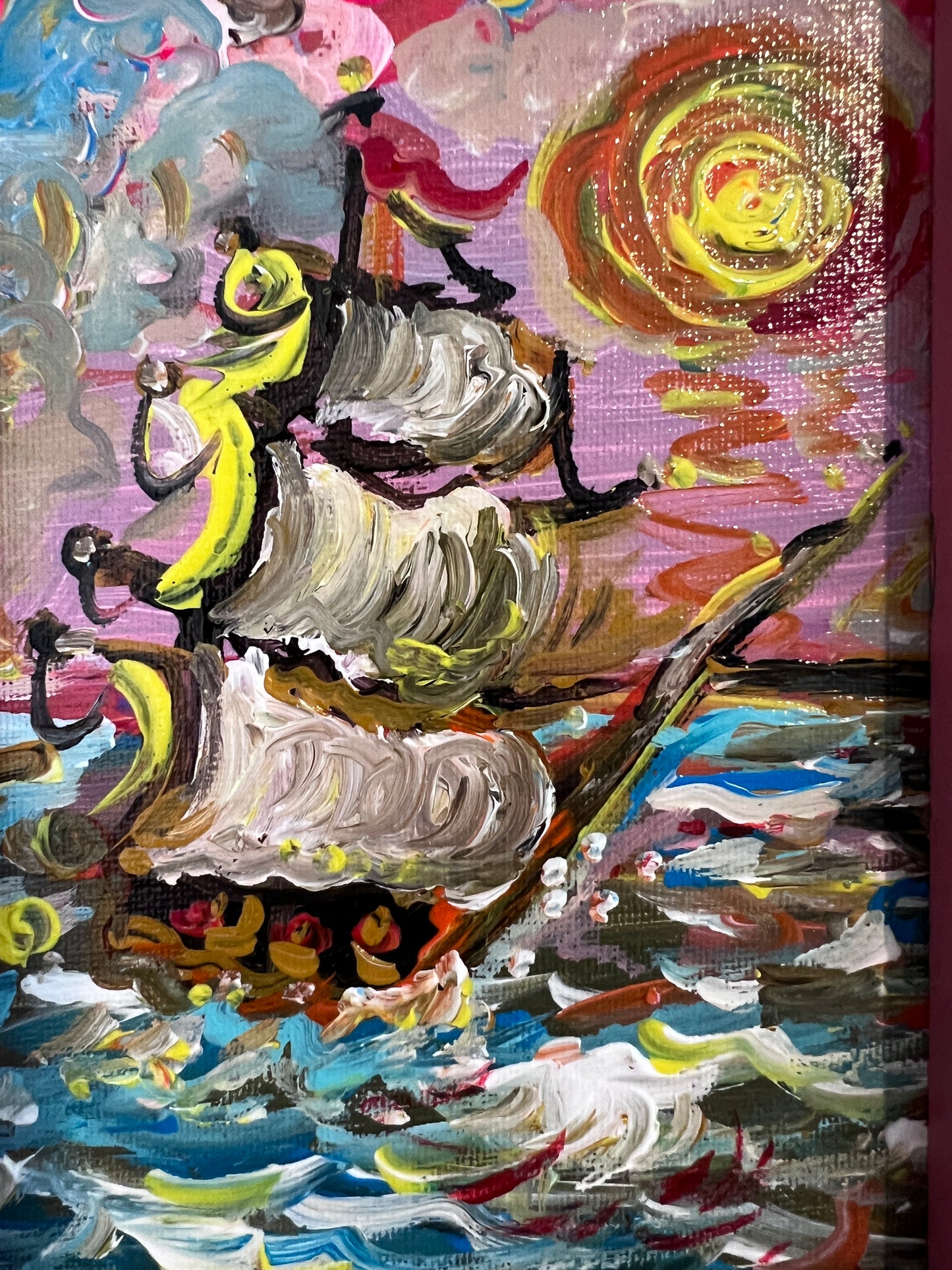 Serg Graff Original "Yelmar" Acrylic Ship Painting | Seashell Frame Coastal Art