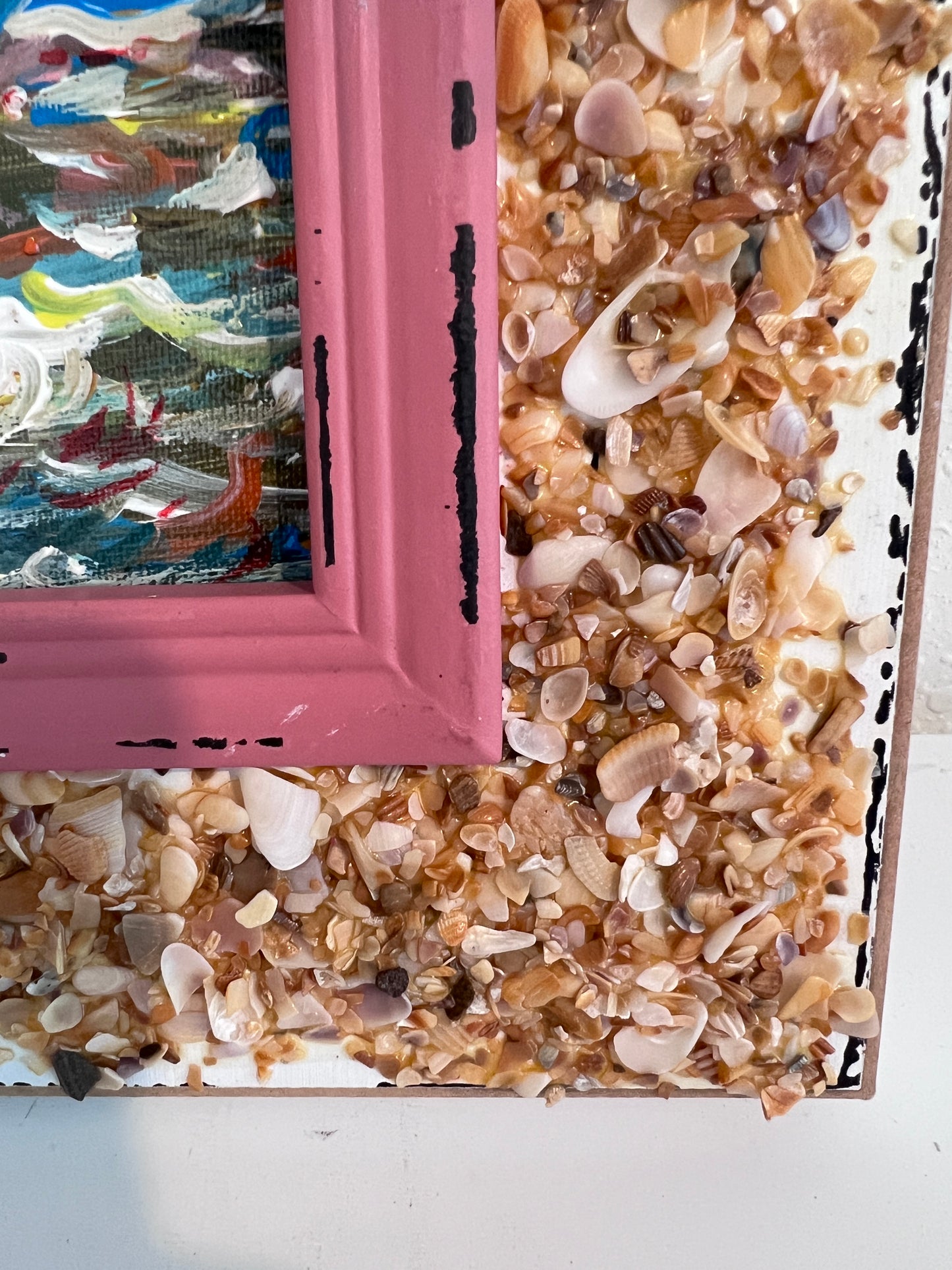 Serg Graff Original "Yelmar" Acrylic Ship Painting | Seashell Frame Coastal Art