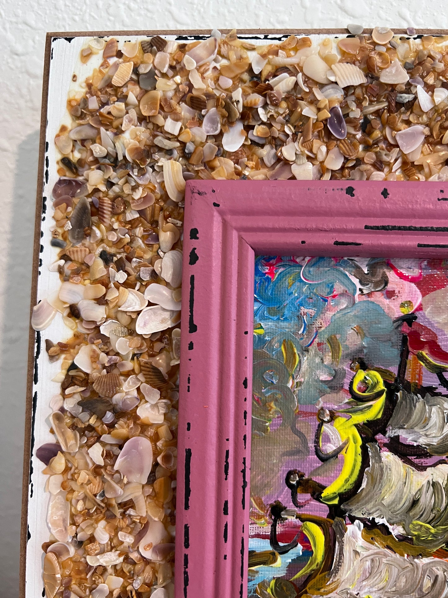 Serg Graff Original "Yelmar" Acrylic Ship Painting | Seashell Frame Coastal Art