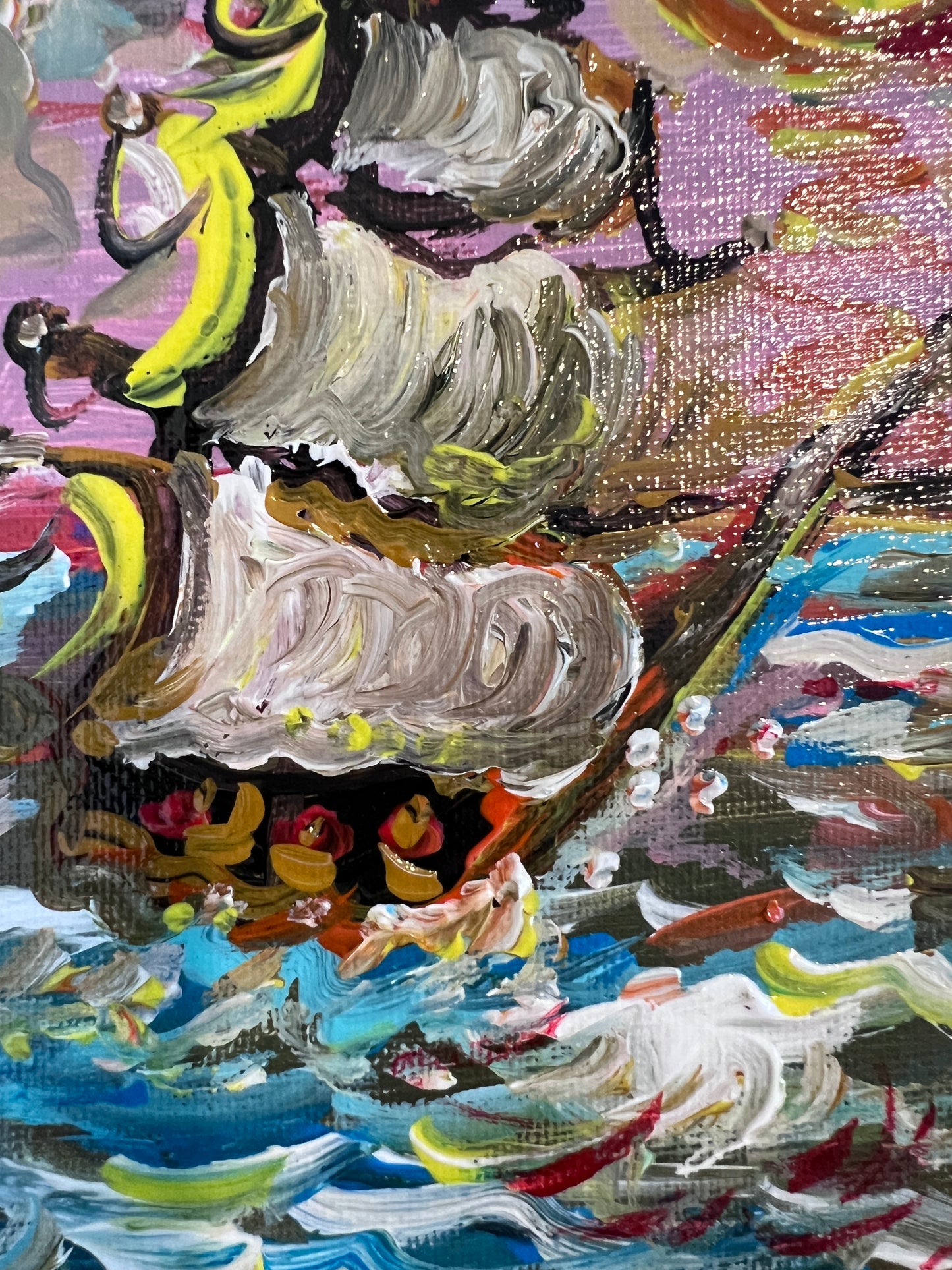 Serg Graff Original "Yelmar" Acrylic Ship Painting | Seashell Frame Coastal Art