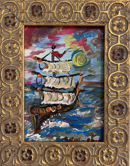 Serg Graff Original “Yeloria” Ship Painting | Gold Ornate Frame | Nautical