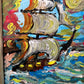 Serg Graff Original “Brigel” Acrylic Ship Painting | Gold Leaf Frame | Nautical