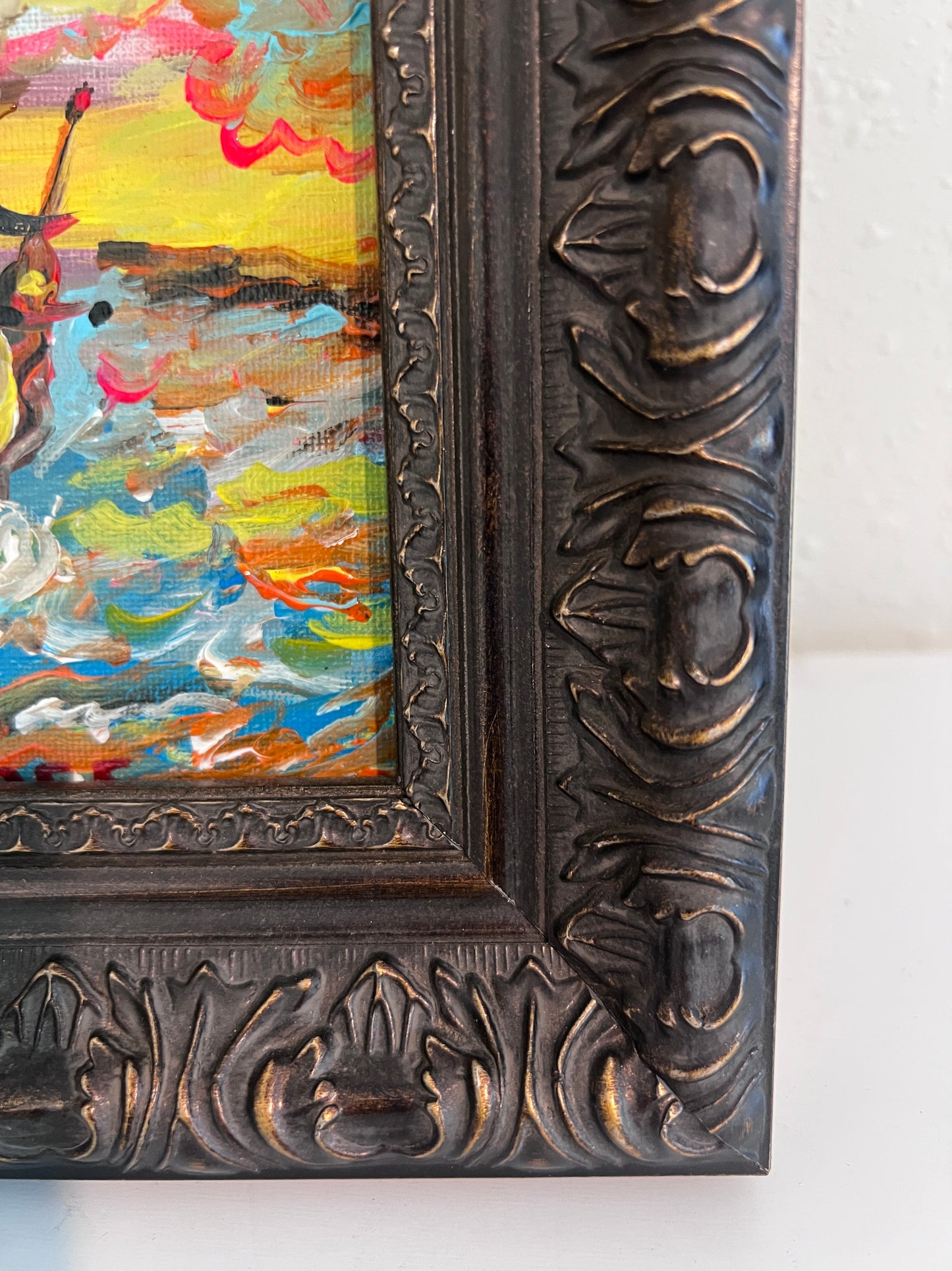 Serg Graff Original “Zephura” Acrylic Ship Painting | Dark Gold Frame | Nautical