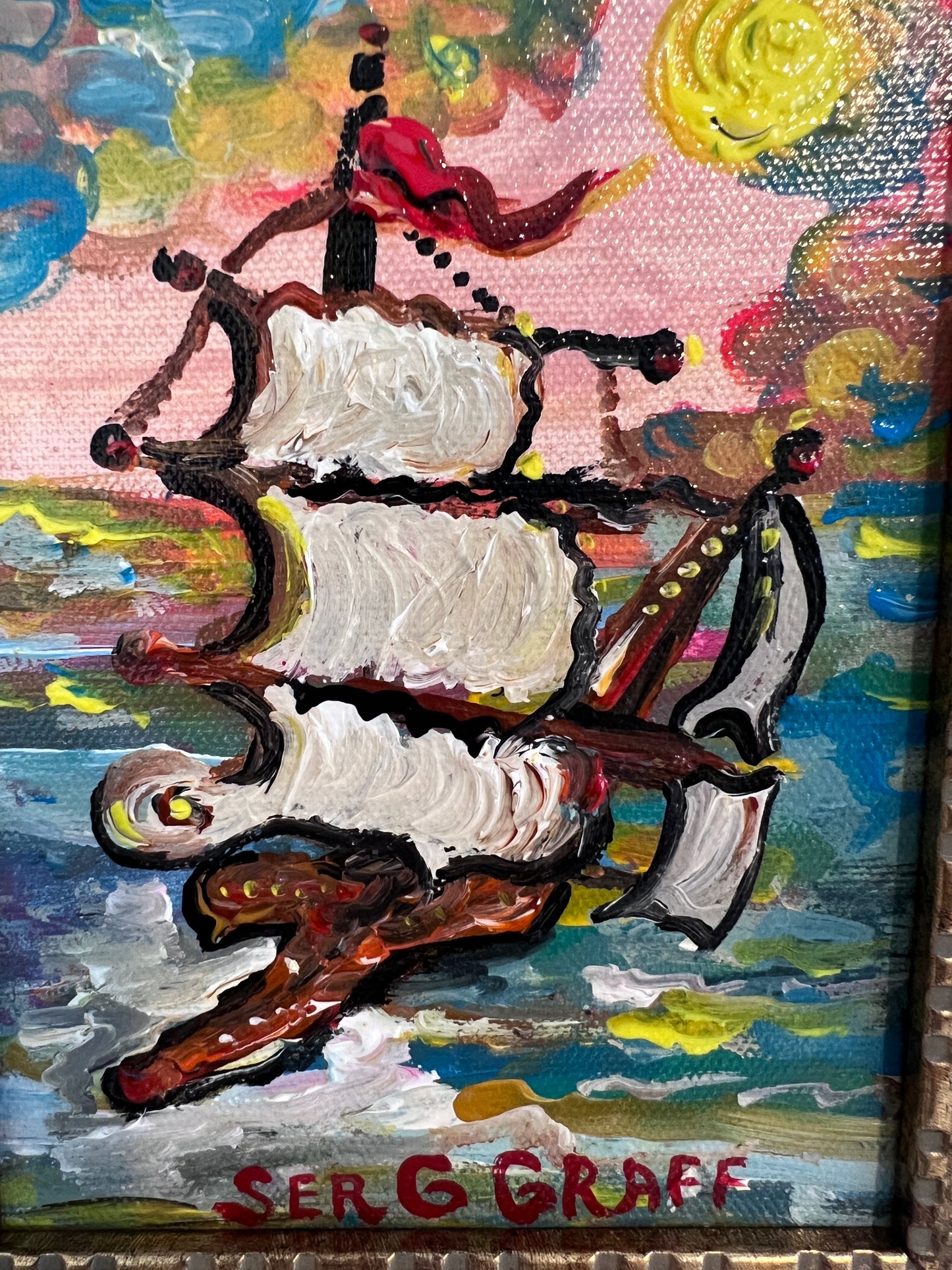 Serg Graff Original “Eldoria” Ship Painting | Gold Ornate Frame | Nautical