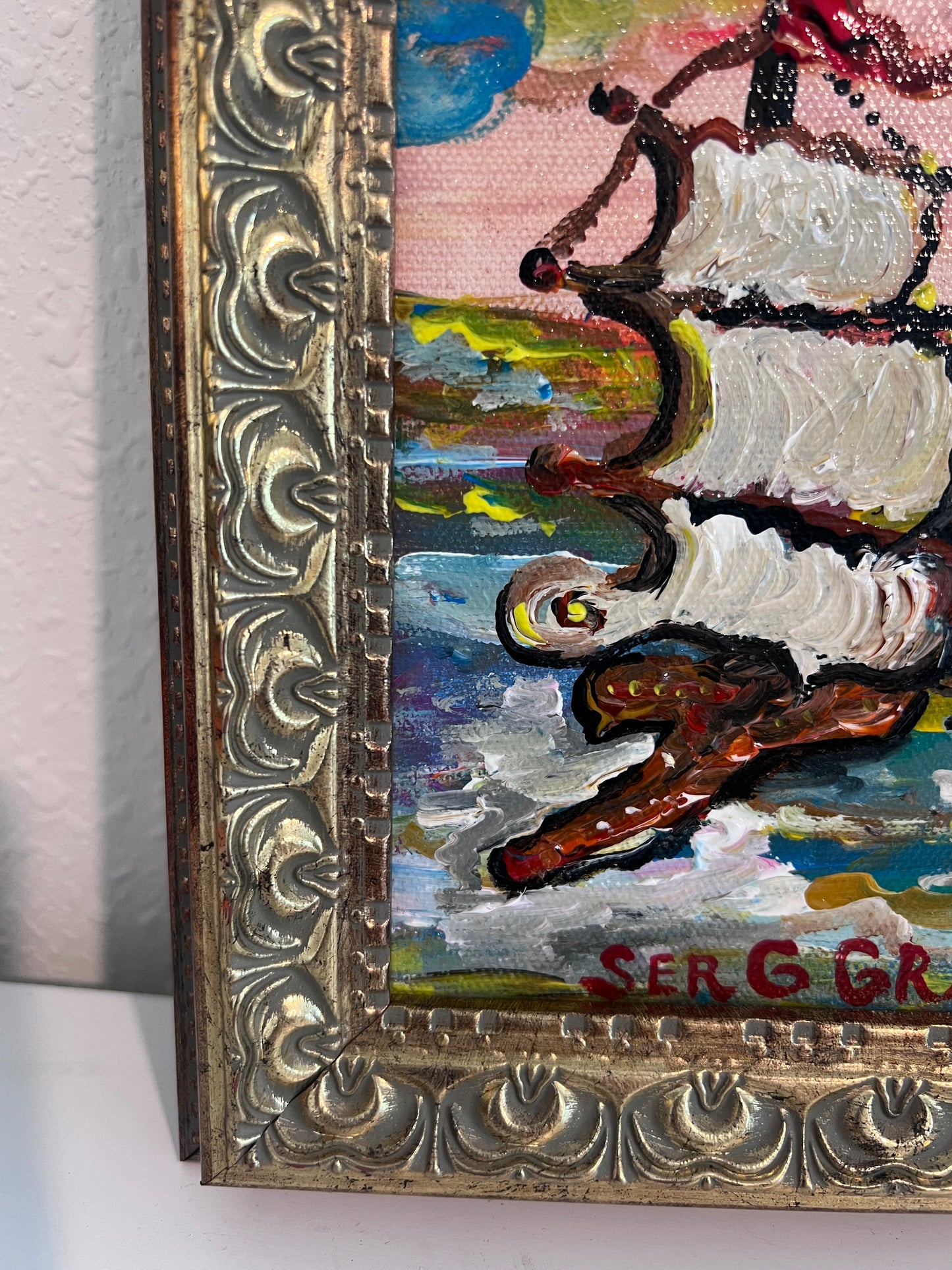 Serg Graff Original “Eldoria” Ship Painting | Gold Ornate Frame | Nautical