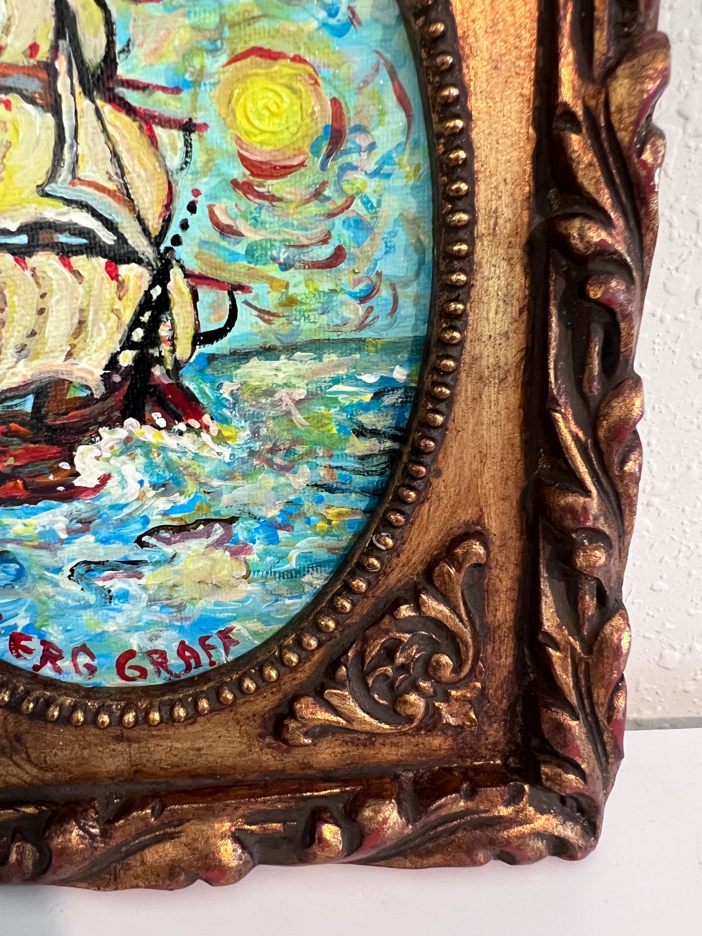 Serg Graff Original “Maris” Ship Painting | Gold Ornate Frame | Nautical