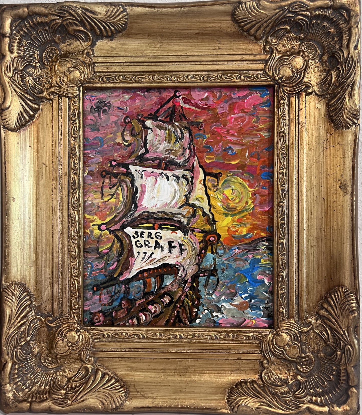 Serg Graff Original “Solaria” Ship Painting | Gold Ornate Frame | Nautical