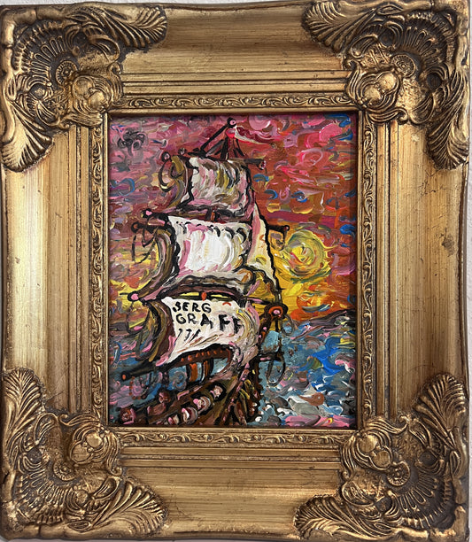 Serg Graff Original “Solaria” Ship Painting | Gold Ornate Frame | Nautical