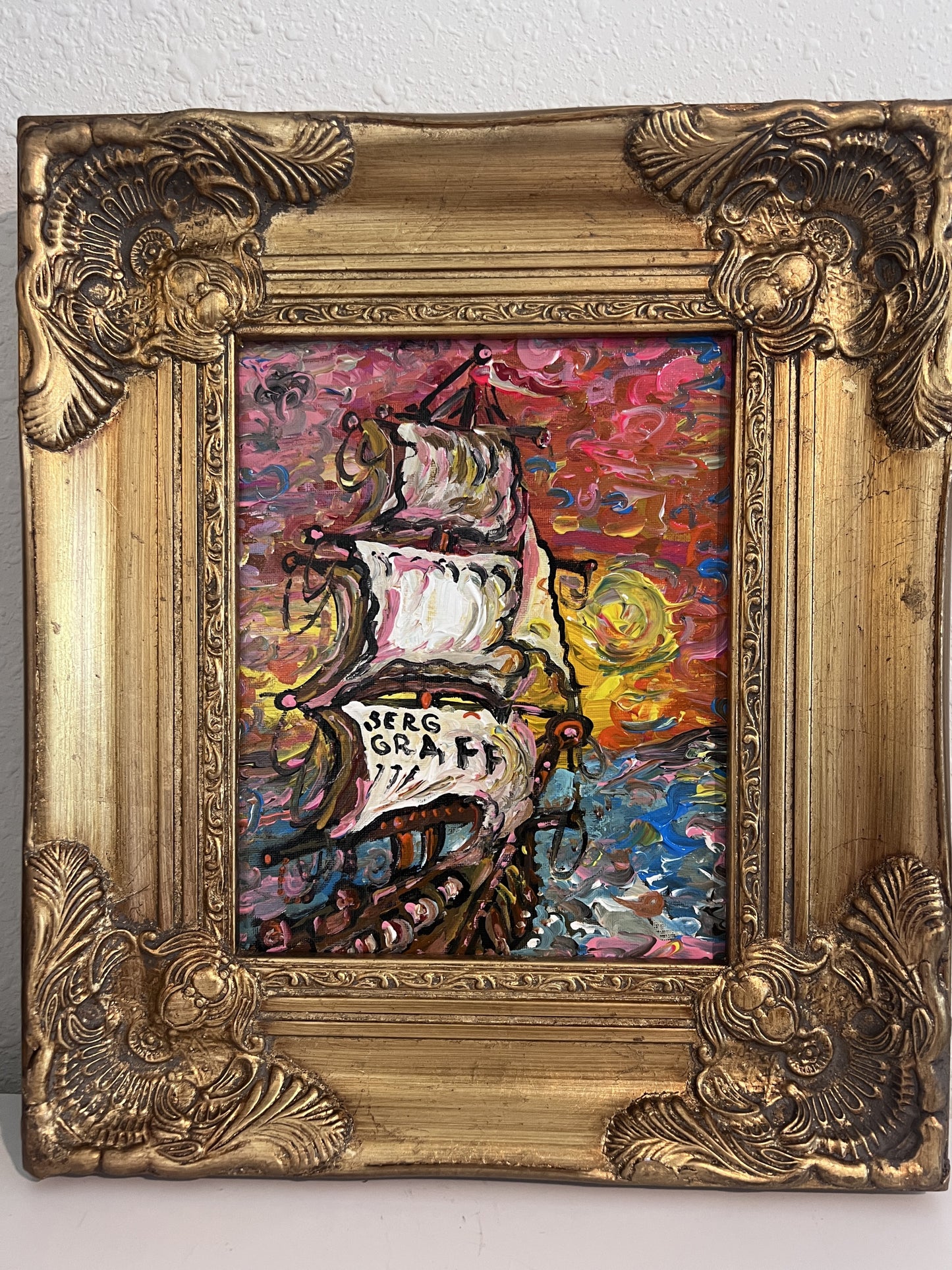Serg Graff Original “Solaria” Ship Painting | Gold Ornate Frame | Nautical
