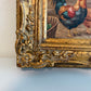 Vintage Signed Rooster and Chickens Oil Painting Farmyard Hen Scene, Gold Frame