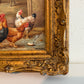 Vintage Signed Rooster and Chickens Oil Painting Farmyard Hen Scene, Gold Frame