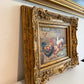 Vintage Signed Rooster and Chickens Oil Painting Farmyard Hen Scene, Gold Frame