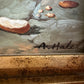 Vintage Signed Rooster and Chickens Oil Painting Farmyard Hen Scene, Gold Frame