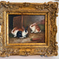 Vintage R Mario Oil Painting Three Rabbits Bunnies Farmhouse Art Gold Frame