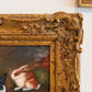 Vintage R Mario Oil Painting Three Rabbits Bunnies Farmhouse Art Gold Frame