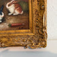 Vintage R Mario Oil Painting Three Rabbits Bunnies Farmhouse Art Gold Frame
