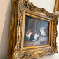 Vintage R Mario Oil Painting Three Rabbits Bunnies Farmhouse Art Gold Frame